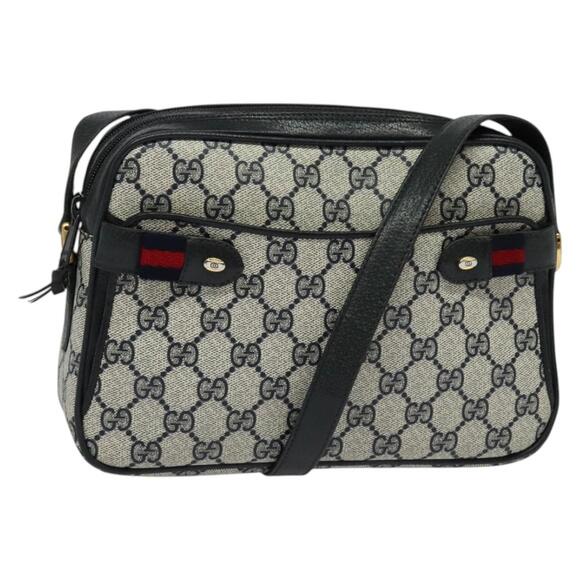 GUCCI GG Supreme Sherry Line Shoulder Bag Pvc Navy Gold 904 02 049 - Picture 1 of 16